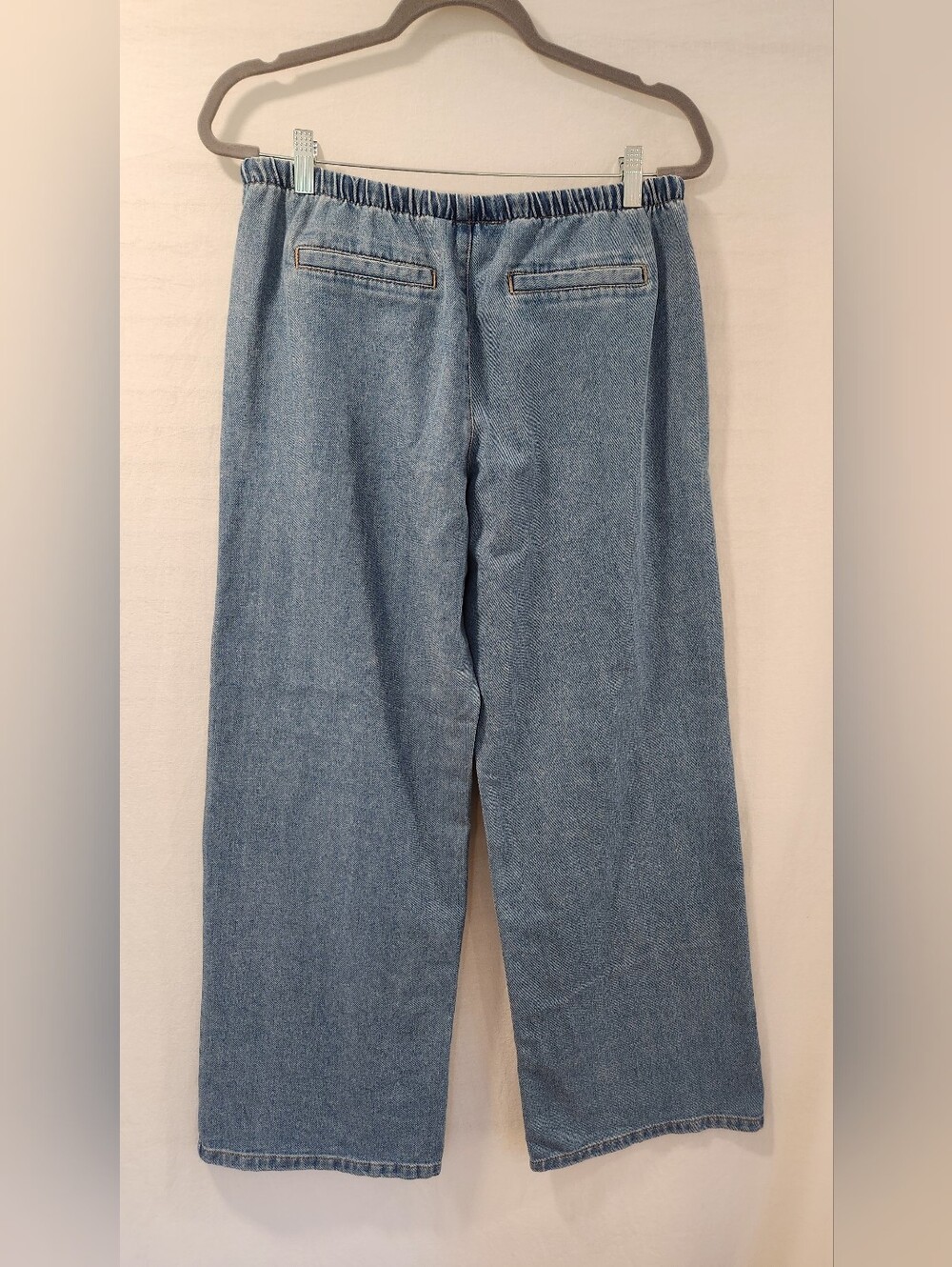 Wide Leg Mid Rise Drawstring Pull On Relaxed Cozy Jeans Size M - Picture 4 of 10